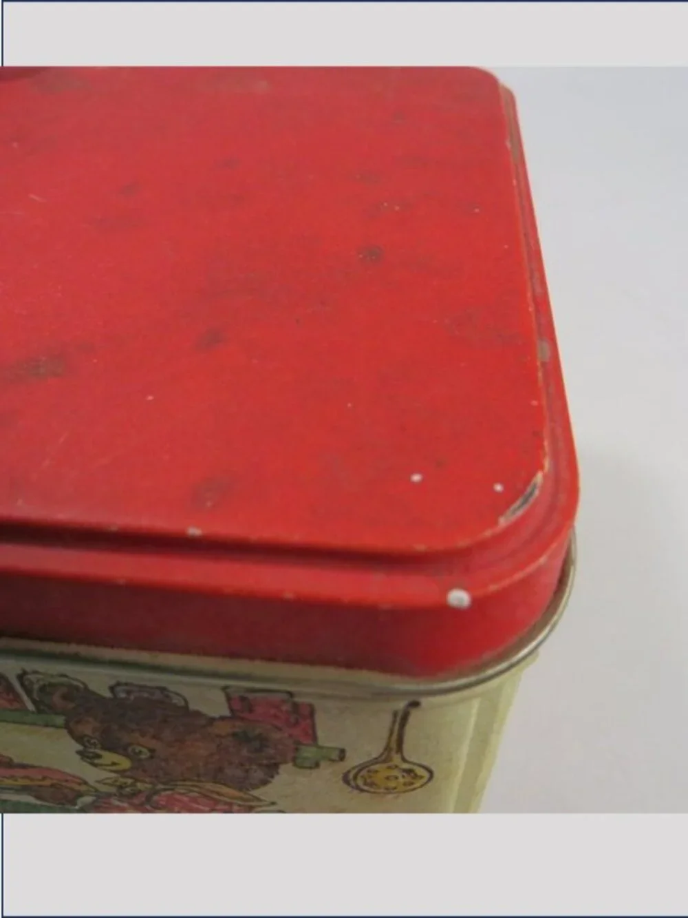 Vintage Teddy Bears in Kitchen Tin Container Square Holiday Metal Box Storage